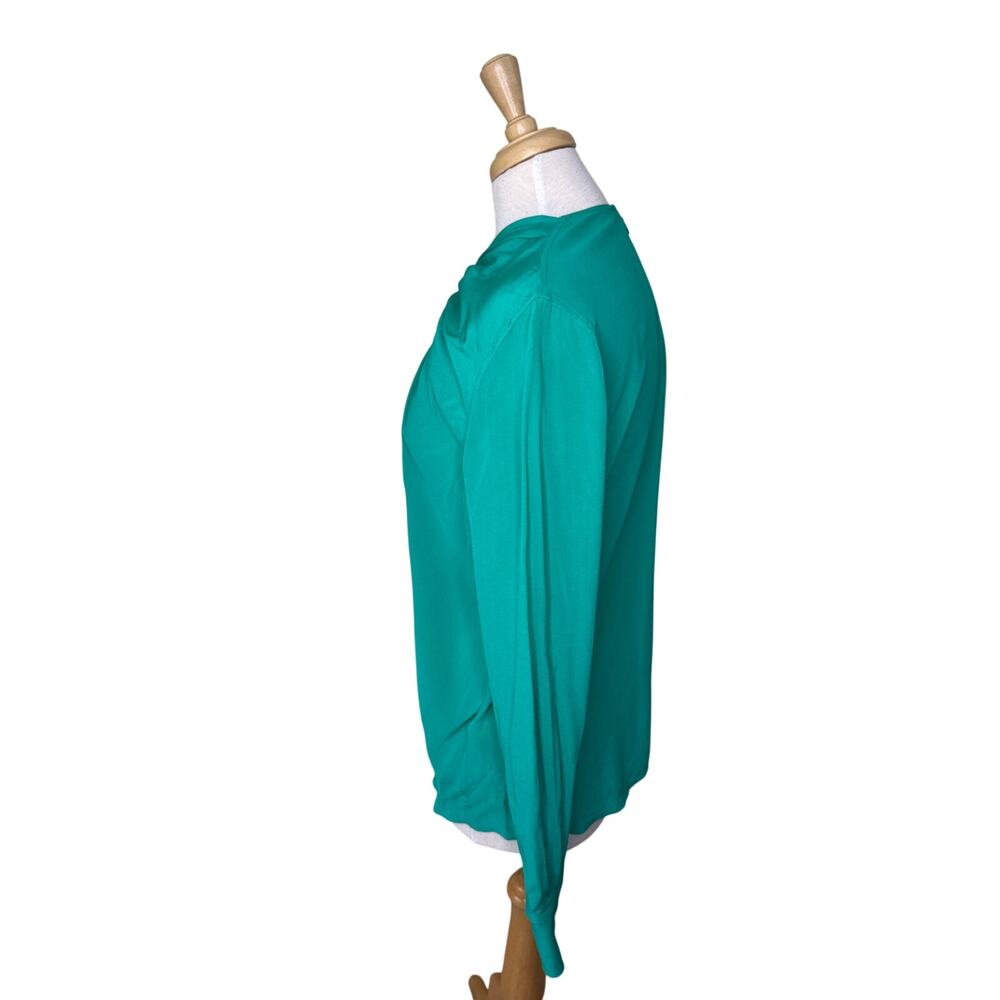 VICTORIA BECKHAM Scoop-neck twist-knot silk-crepe shirt Teal Green Size US 10 - Picture 3 of 11
